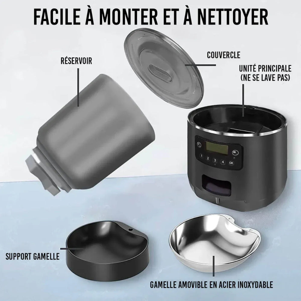Distributeur automatique de croquettes chat facile à démonter et à nettoyer