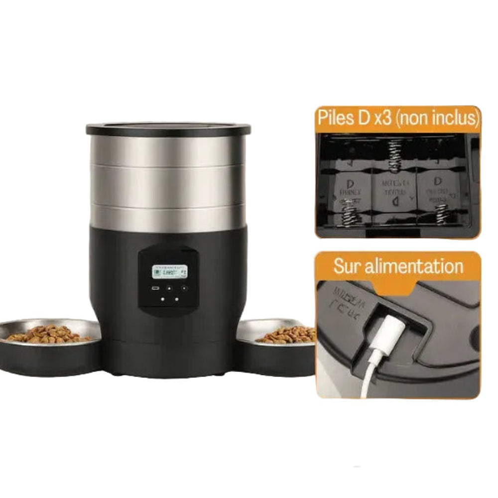Distributeur automatique de croquettes pour 2 chats alimentation secteur et batterie