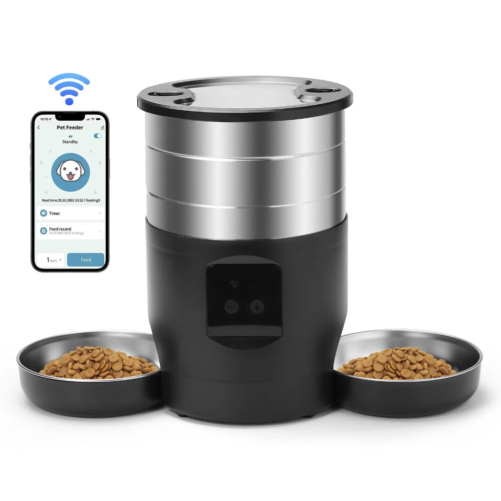 Distributeur automatique de croquettes pour 2 chats connecté coloris noir