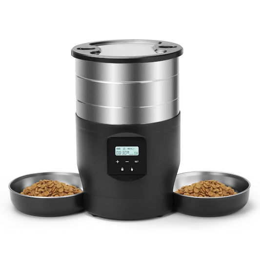 Distributeur Automatique de Croquettes pour 2 Chats à bouton coloris noir