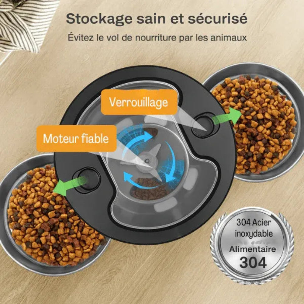 Distributeur automatique de croquettes pour 2 chats système de verrouillage du reservoir 
