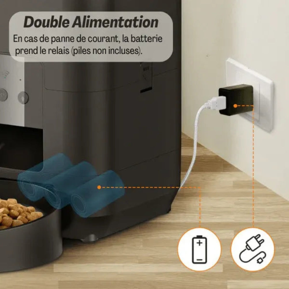 Distributeur chat croquette automatique double alimentation