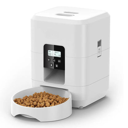 Distributeur chat croquette automatique blanc bouton