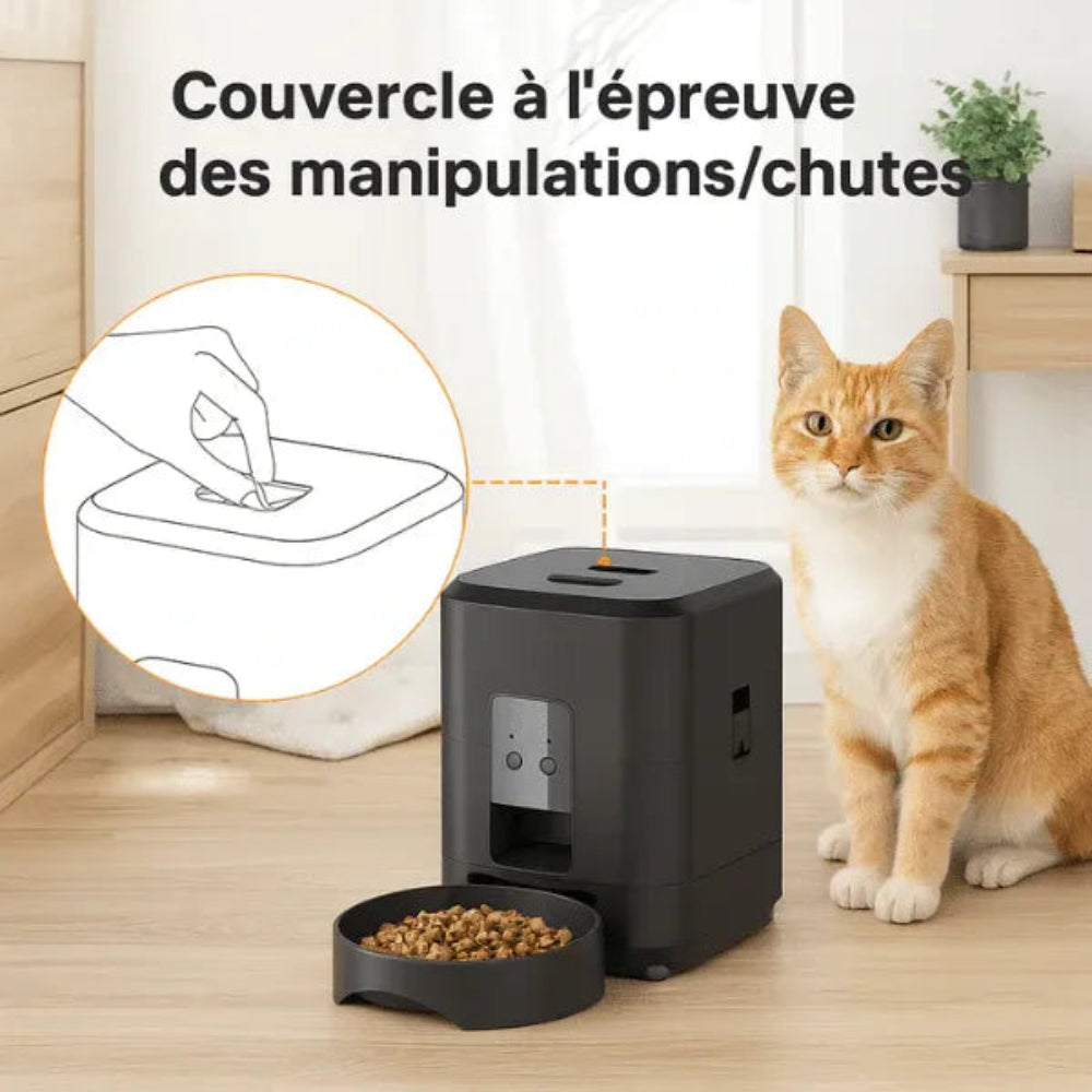 Distributeur chat croquette automatique verrouillage couvercle