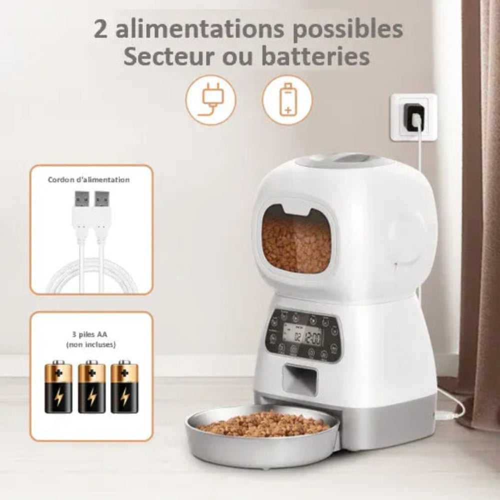 Distributeur de croquette pour chat connecté 2 types d'alimentation