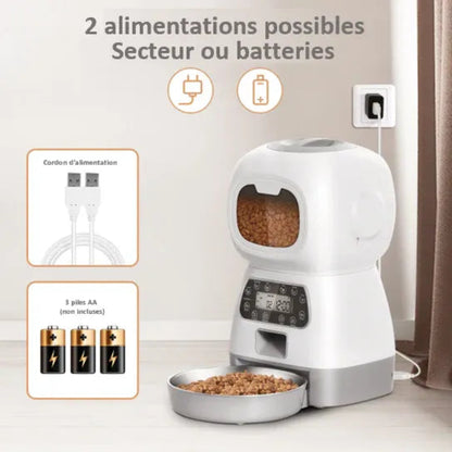 Distributeur de croquette pour chat connecté 2 types d'alimentation
