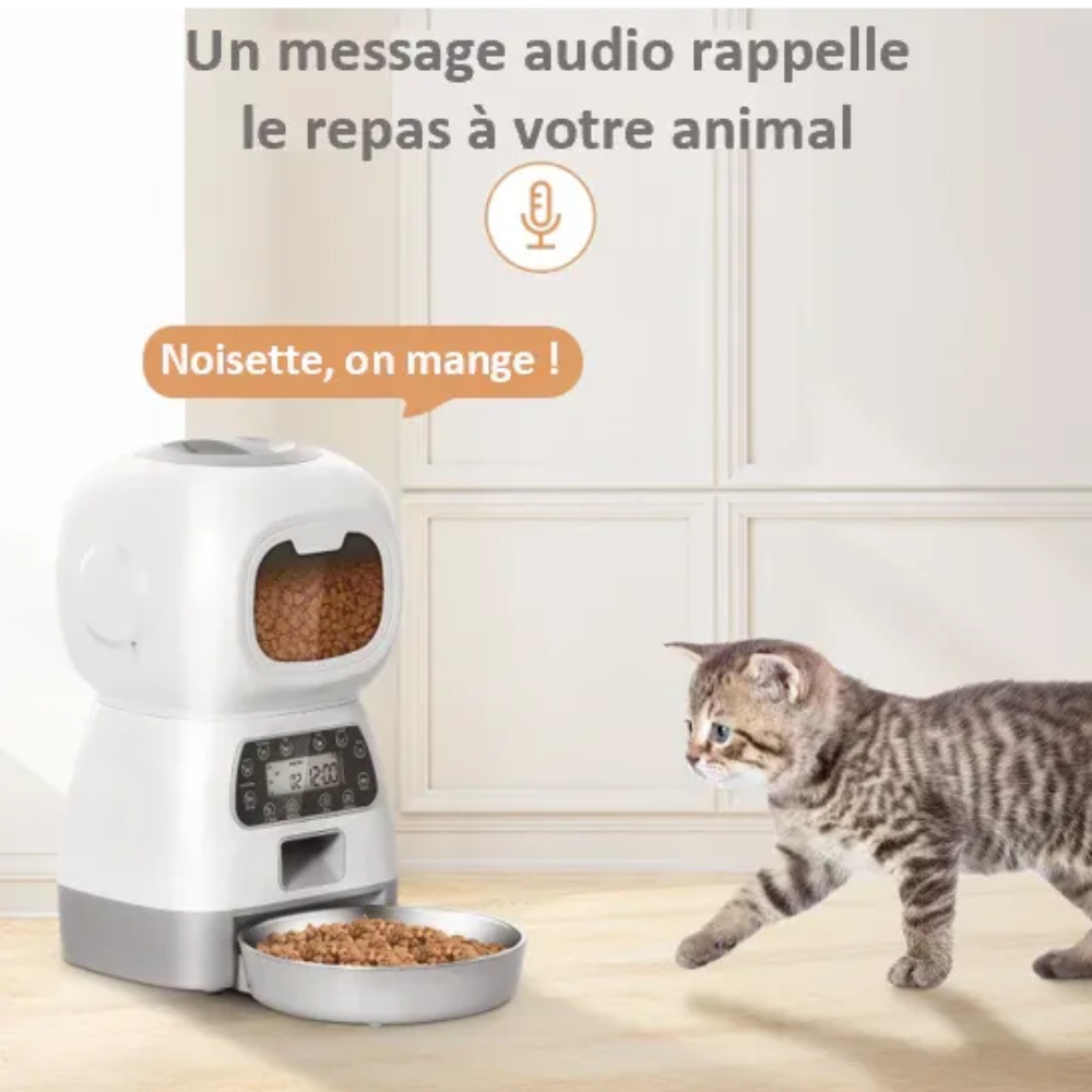 Distributeur de croquette pour chat connecté message vocal