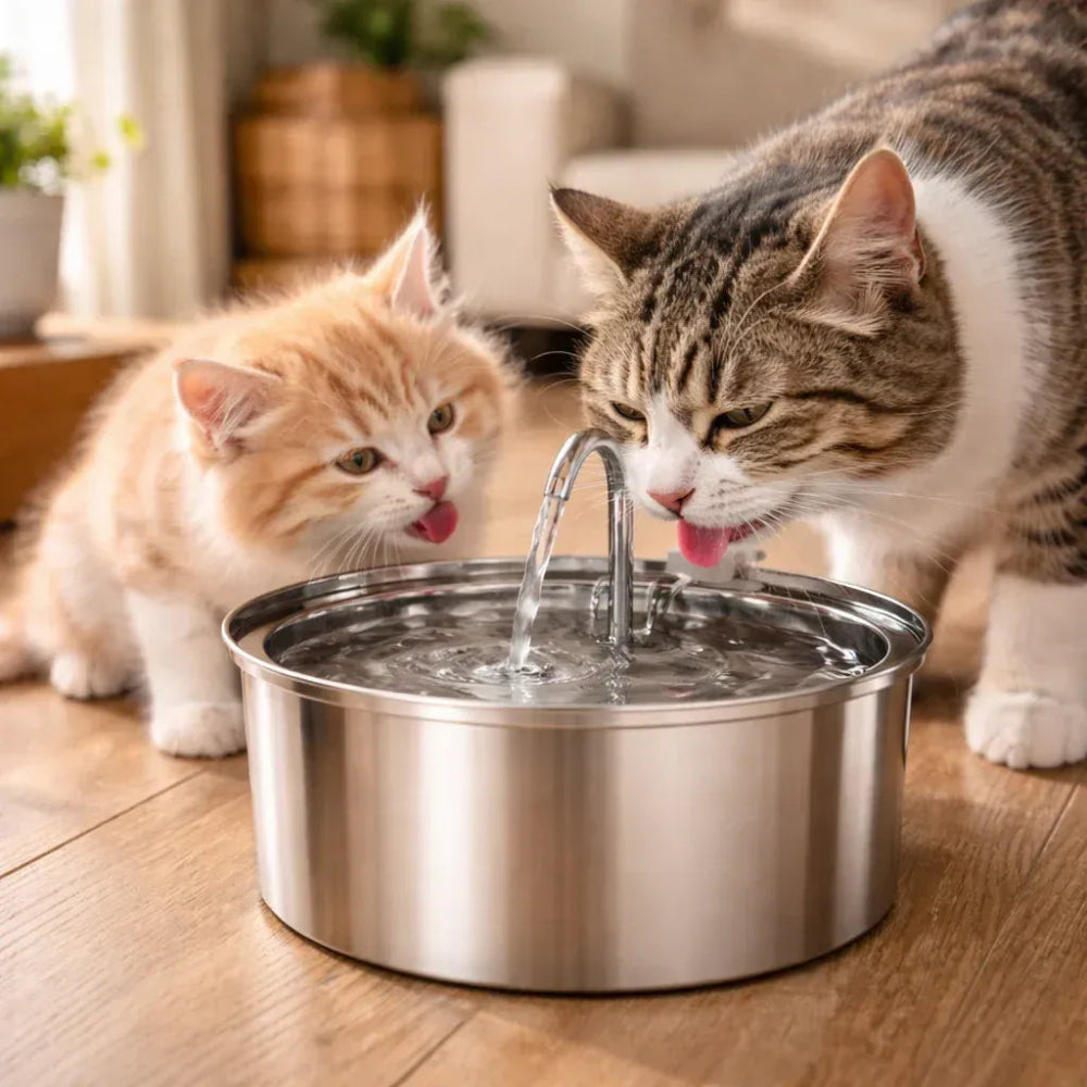Fontaine à eau chat sans fil inox 2 chats inox Image