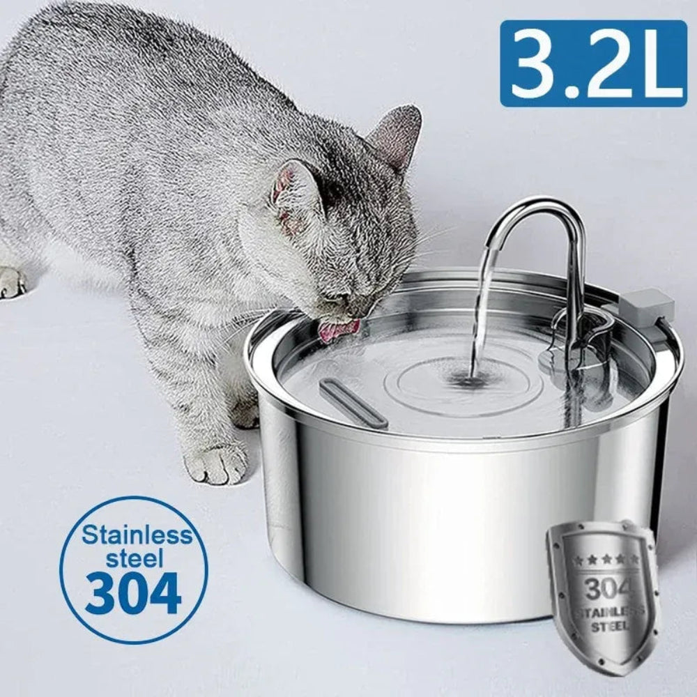 Fontaine à eau chat sans fil inox capacité 3.2 litres