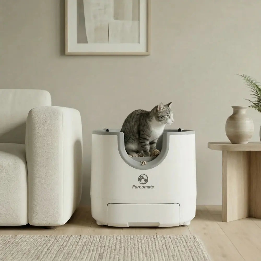 Litière automatique pour chat faisant ses besoins